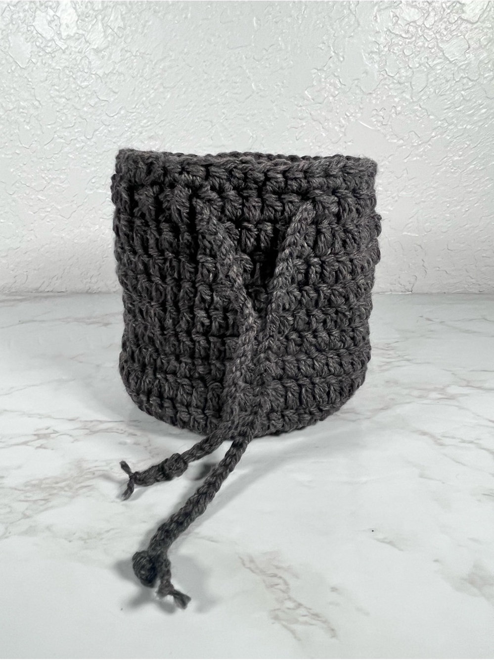 Gray Crochet Drawstring Bag - Picture 5 of 11